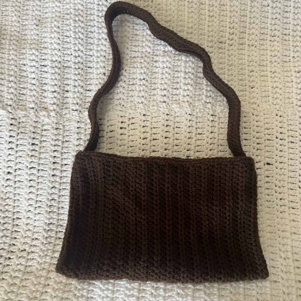 Brown Knit Shoulder Bag